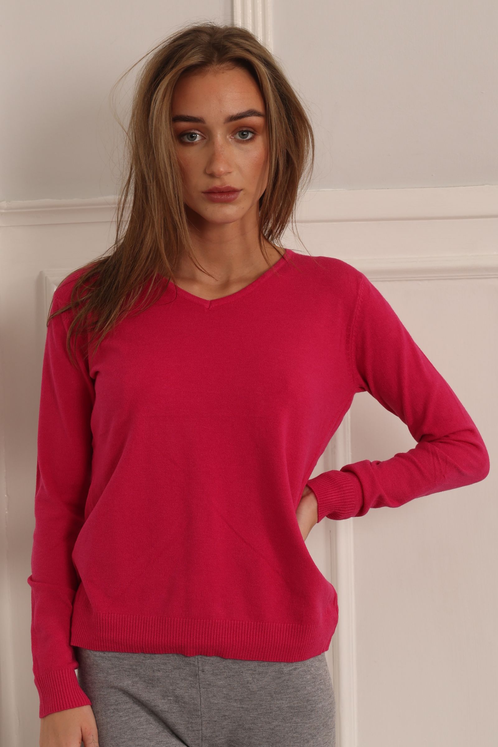 V-neck Blouse Style 1253-1/fuchsia