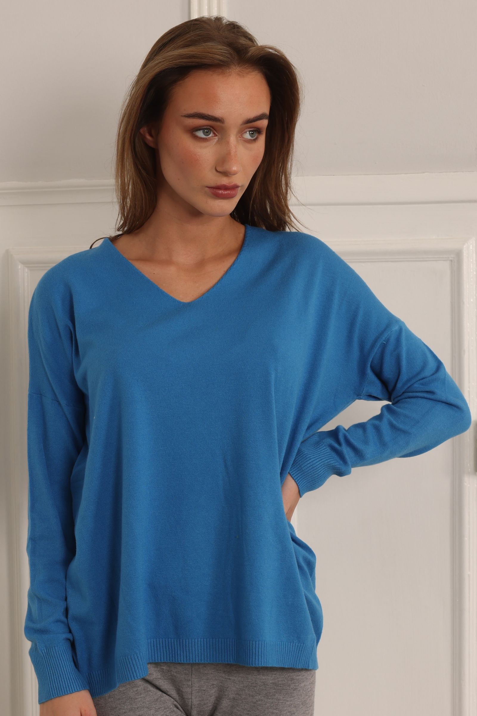 Soft V-neck Blouse Style 6342/blue