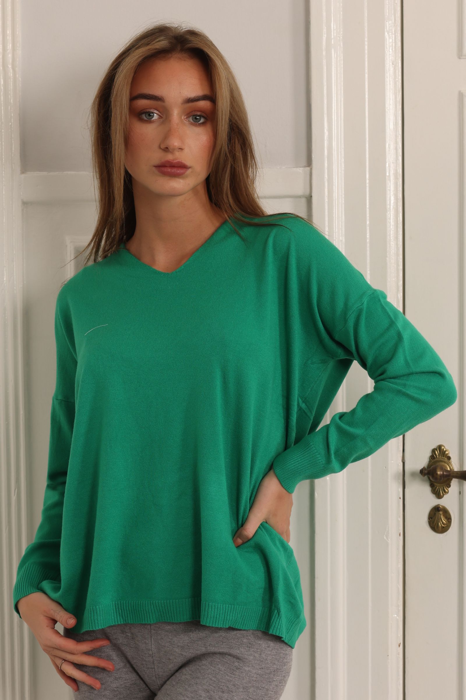 Soft V-neck Blouse Style 6342/green