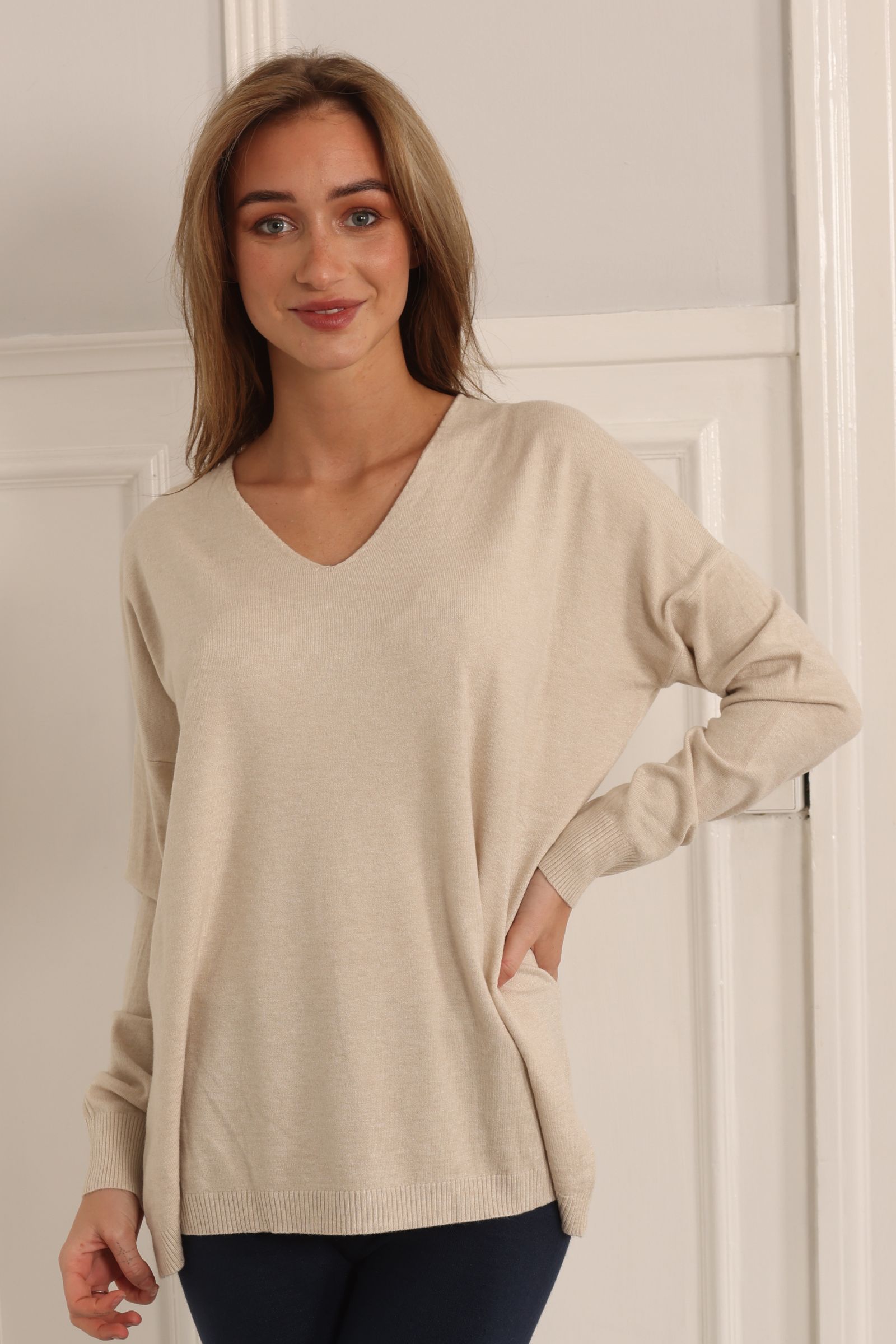 Soft V-neck Blouse Style 6342/beige