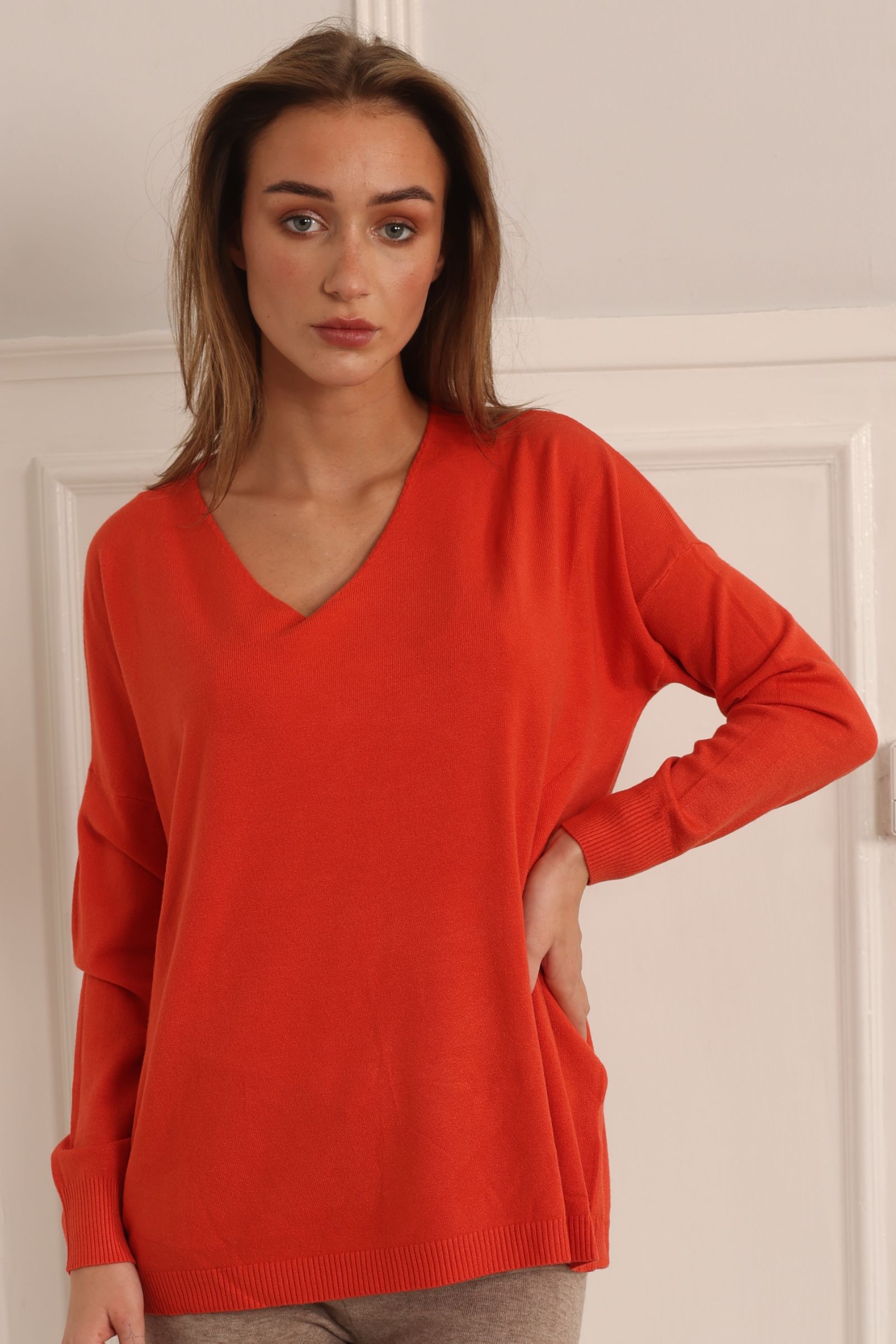 Soft V-neck Blouse Style 6342/red orange