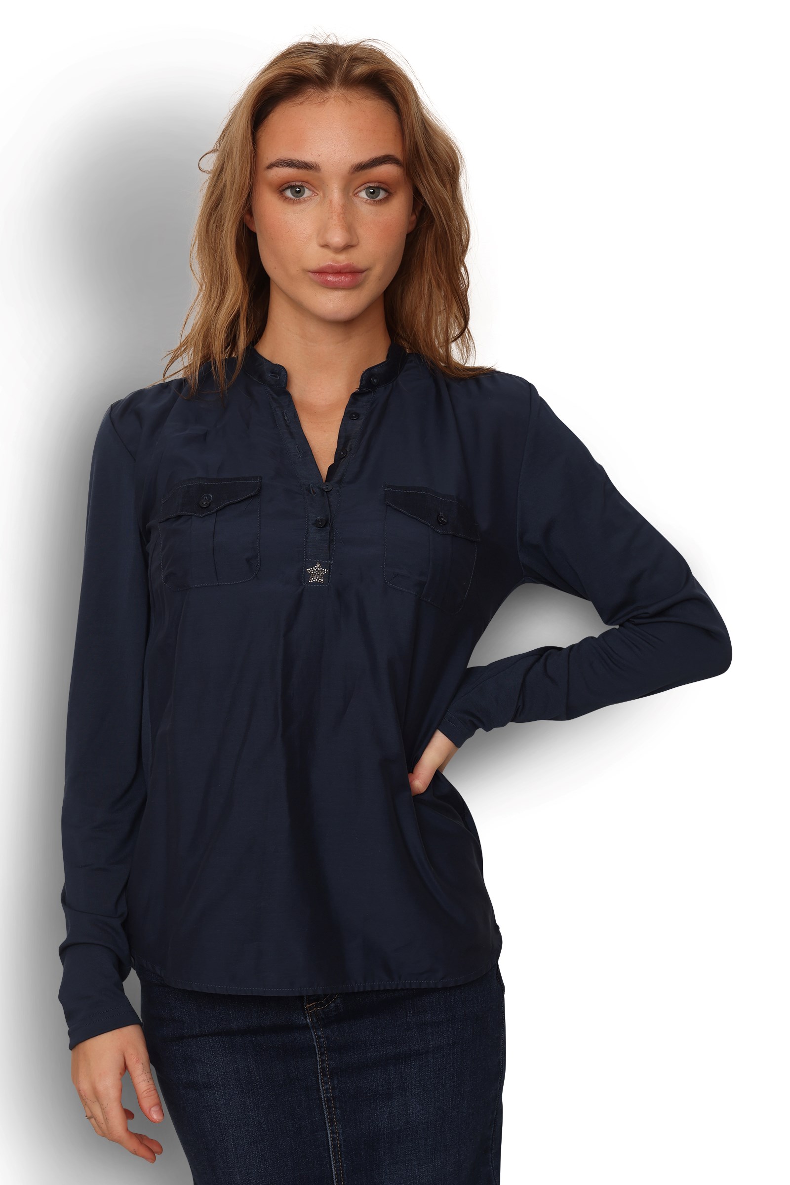 Shirt with silk Style 7344/navy