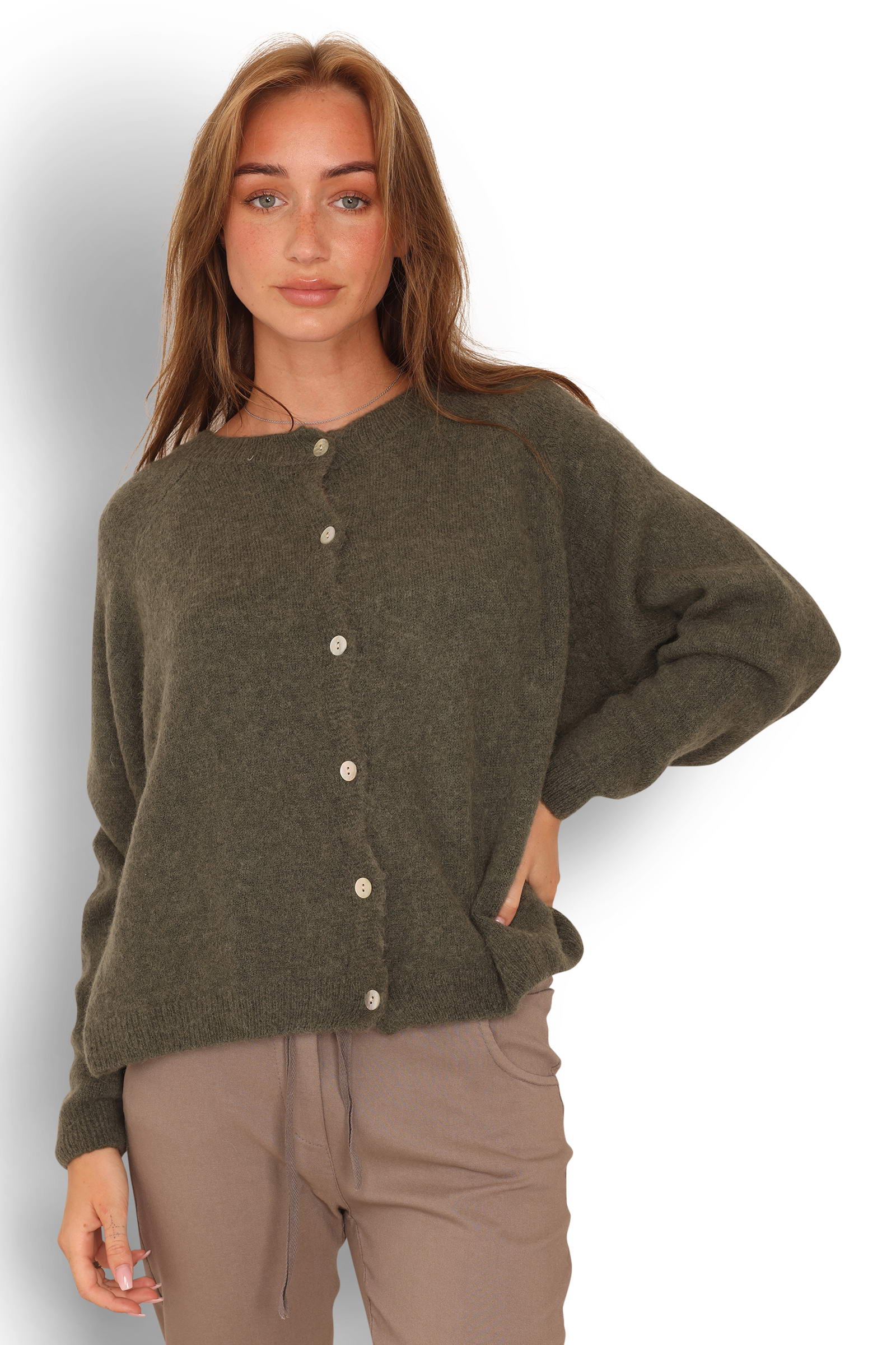 Luxurious Alpaca Blend Cardigan - Style 7519 (Army)