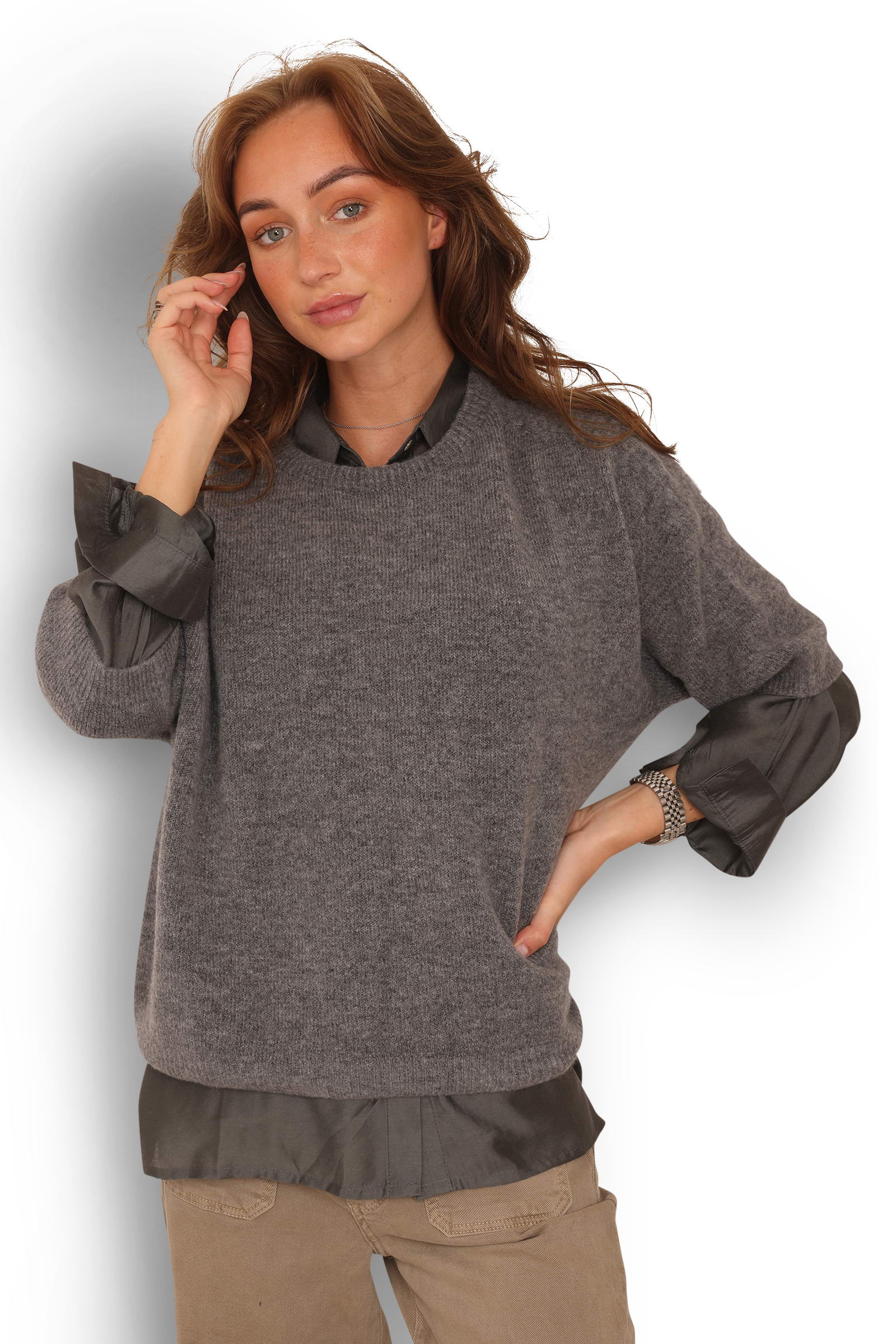 Vibrant Alpaca Blend Sweater - Style 8010 (Grey Melange)