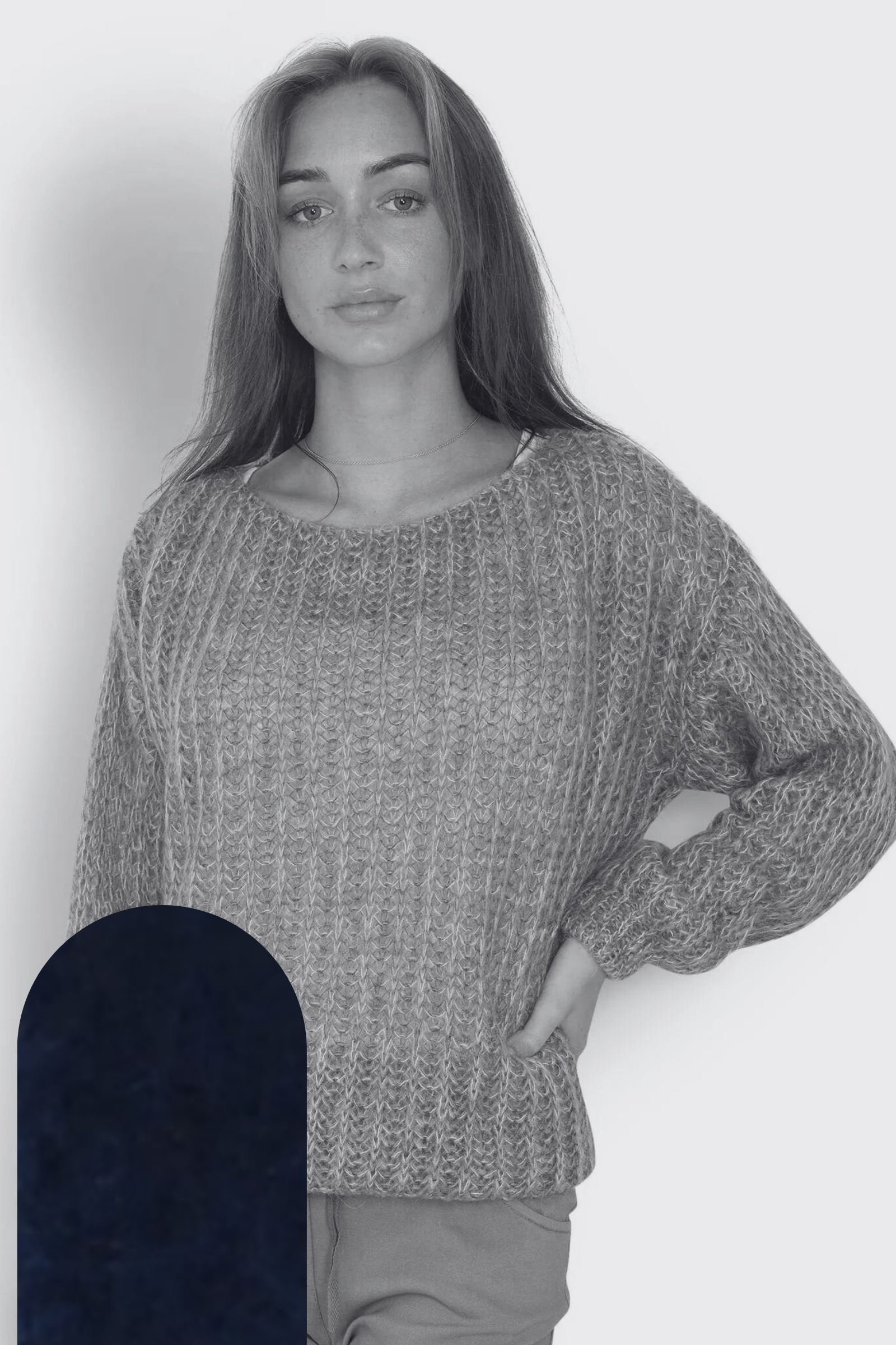 Textured Knit Sweater - Style 3429 (Navy)