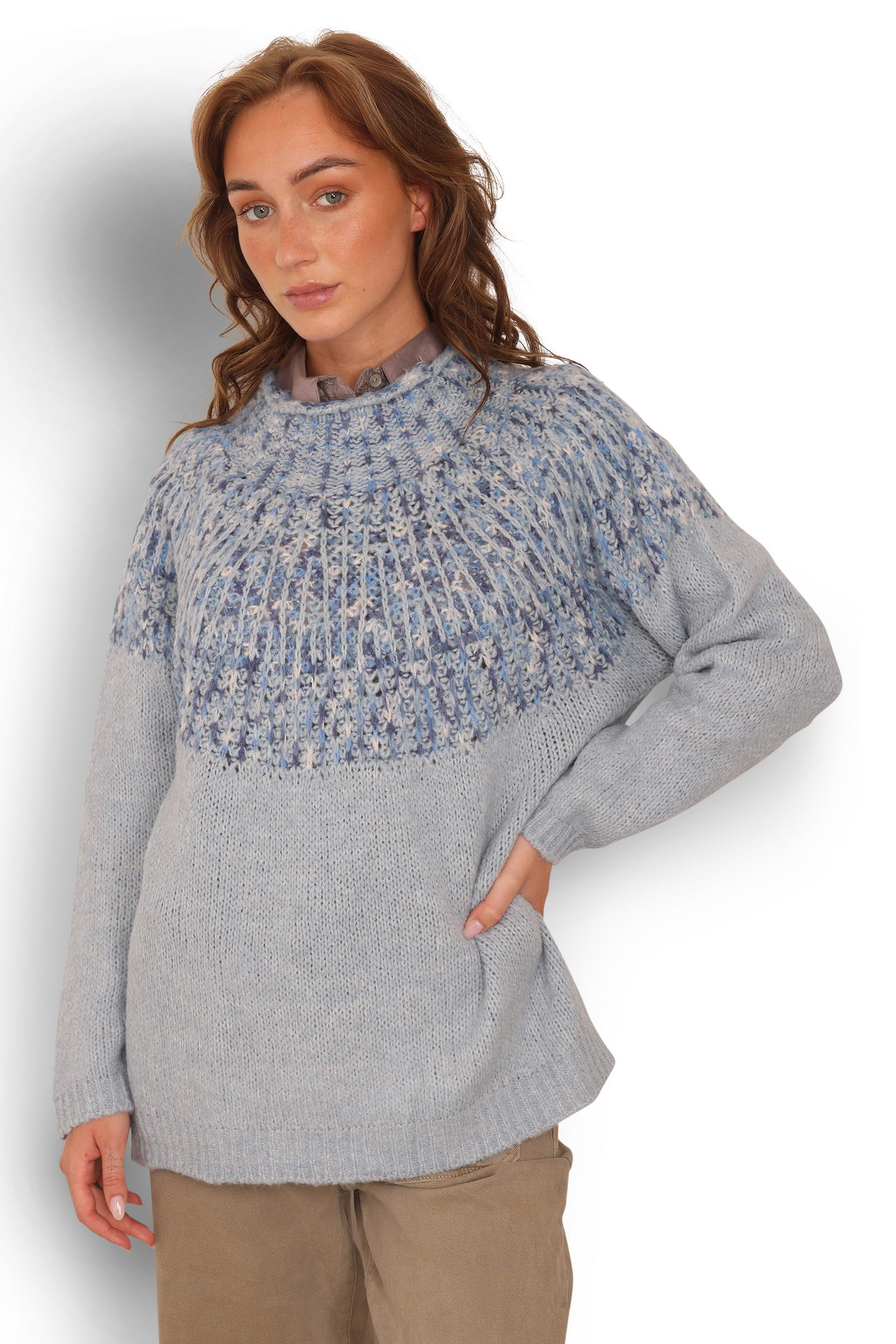 Cozy Textured Knit Sweater - Style 5701 (Lightblue/royal)